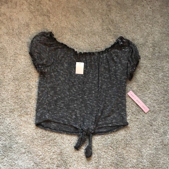 NEW Crave Fame Heathered Black Off-the-Shoulder Top - Picture 3 of 5